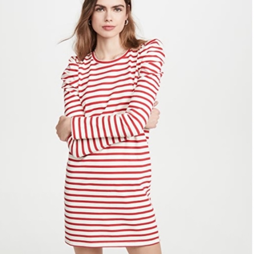 Rebecca Minkoff Red and White Striped Puff Sleeve Mini Dress